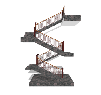 现代钢结构双跑折梯草图大师模型，钢结构双跑折梯sketchup模型免费下载