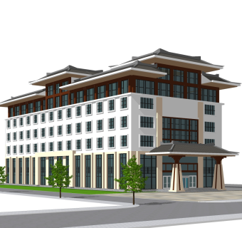 新中式酒店草图大师模型，酒店sketchup模型免费下载