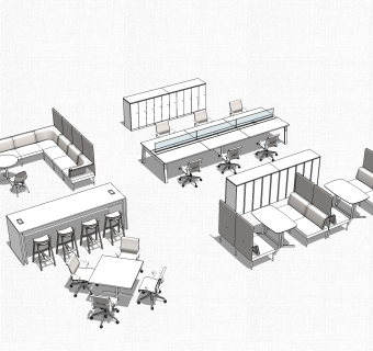 办公桌草图大师模型，办工桌sketchup模型，办工桌su素材下载