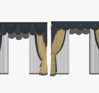 欧式掀帘式布艺窗帘草图大师模型，掀帘式布艺窗帘sketchup模型下载