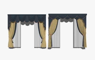 欧式掀帘式布艺窗帘草图大师模型，掀帘式布艺窗帘sketchup模型下载