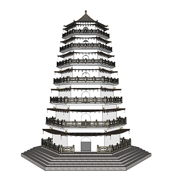 中式佛塔免费su模型下载、佛塔草图大师模型下载