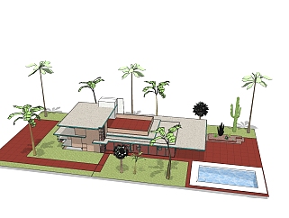 现在简约泳池别墅草图大师模型，别墅设计sketchup模型...