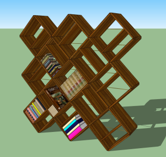 现代实木书柜草图大师模型，书柜sketchup模型