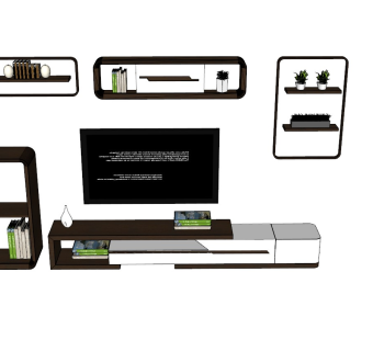 现代电视柜花瓶摆件草图大师模型，电视柜摆件sketchup模型
