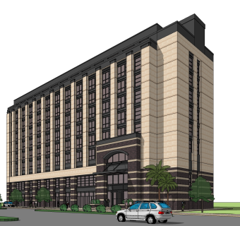 欧式酒店外观草图大师模型，酒店外观sketchup模型免费下载