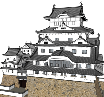 日式建筑城堡草图大师模型下载、日式建筑su模型下载
