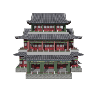 中式戏台SU模型，戏台SKB文件下载