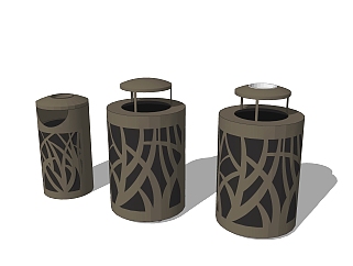 现代垃圾桶组合su模型，垃圾桶草图大师模型免费下载