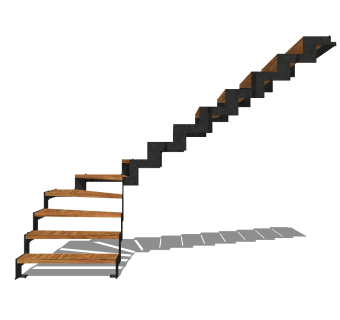 现代实木双跑折梯草图大师模型，实木双跑折梯sketchup模型免费下载