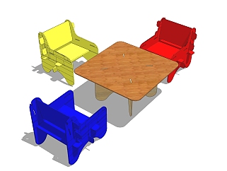 现代幼儿园桌椅草图大师模型，<em>儿童</em>桌椅<em>su模型</em>下载