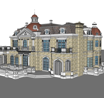 欧式别墅sketchup模型，别墅草图大师模型下载