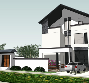 新中式别墅su模型下载、新中式别墅草图大师模型下载