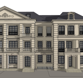 欧式别墅外观草图大师模型，别墅外观sketchup模型免费下载