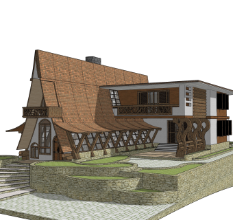 东南亚独栋别墅su模型下载，别墅草图大师模型分享