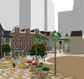 欧式大理石建筑商业街草图大师模型，商业综合体sketchup模型免费下载