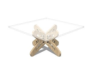 现代玻璃餐桌su模型，钢化玻璃桌子草图大师模型下载
