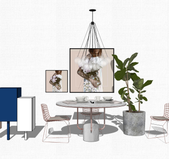 现代餐桌椅组合su模型，桌椅组合草图大师模型下载