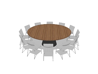 现代<em>圆形</em>宴会桌椅免费su模型，宴会桌椅skp模型下载