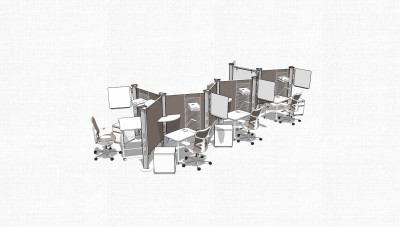 现代屏风办工桌sketchup模型，办工桌su模型，办工桌草图大师素材下载