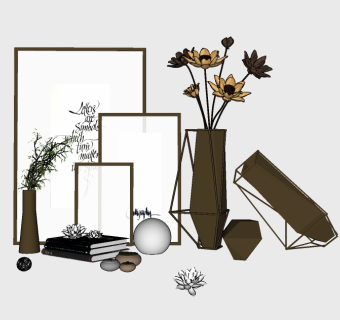 现代饰品摆件装饰画组合sketchup模型下载，饰品摆件装饰画skb模型分享