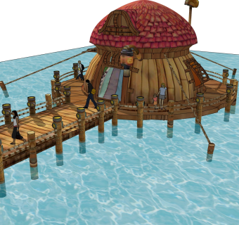 现代码头景观su模型方案，古建民宿草图大师模型分享