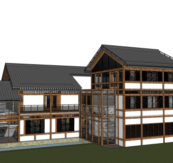 现代简约独栋别墅草图大师模型下载，独栋别墅sketchup模型
