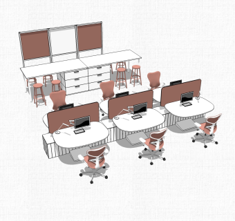 办公桌草图大师模型，办公桌sketchup模型，办公桌su素材下载