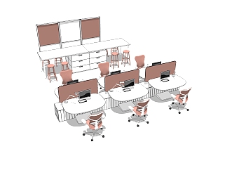 办公桌草图大师模型，办公桌sketchup模型，办公桌su素材下载