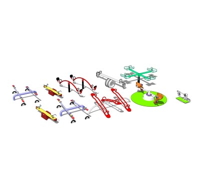现代儿童设施跷跷板组合su模型，跷跷板草图大师模型下载