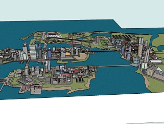 现代濒海城市<em>规划</em>草图大师模型，城市<em>规划</em>sketchup模型