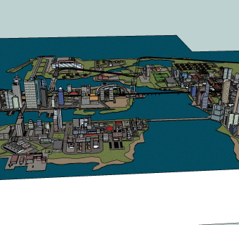 现代濒海城市规划草图大师模型，城市规划sketchup模型