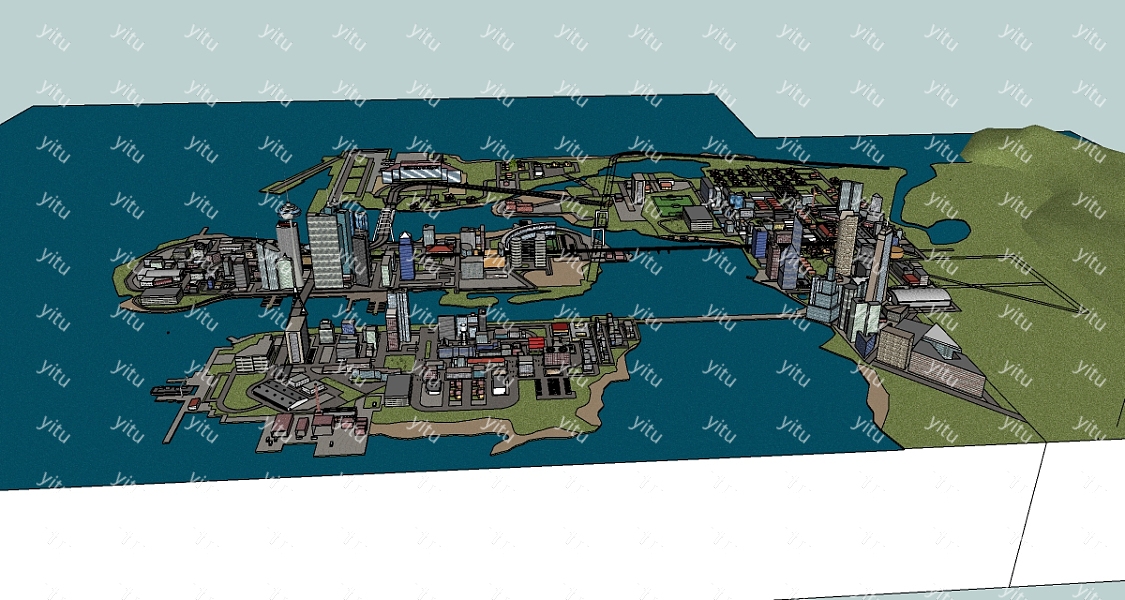 現代瀕海城市規劃草圖大師模型城市規劃sketchup模型