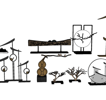 中式饰品摆件组合sketchup模型下载，饰品摆件skp文件下载