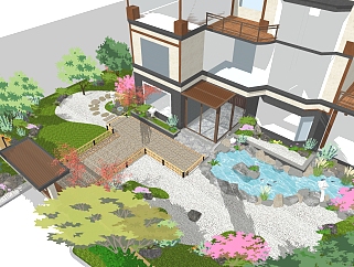 日式庭院建筑SU模型，庭院建筑SKB文件下载