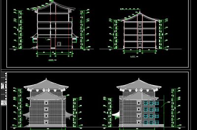 四层仿古建筑中学教学楼建筑施工图，教学楼CAD建筑图纸下载