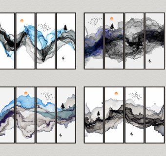 中式装饰画挂画组合skb模型分享，装饰画挂画sketchup模型下载