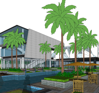 现代度假酒店免费su模型下载、度假酒店草图大师模型下载