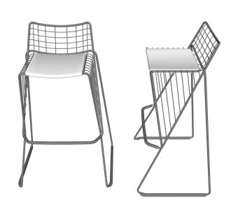 现代白色金属吧椅草图大师模型，固定吧椅sketchup模型下载