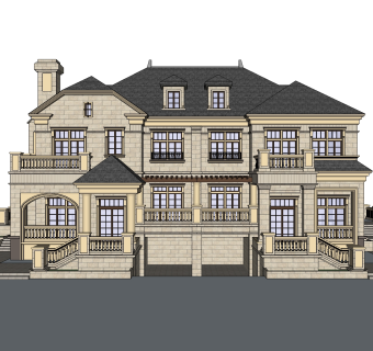 欧式连排别墅草图大师模型，别墅sketchup模型免费下载