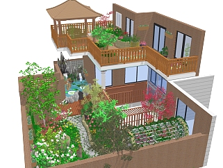 <em>现代庭院</em>设计草图大师模型，庭院设计sketchup模型下载