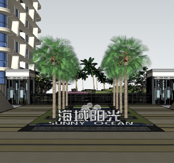 现代小区大门草图大师模型，小区大门SU模型下载