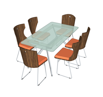 现代餐桌椅su模型，不锈钢餐桌草图大师模型下载