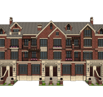 欧式联排别墅SU模型，联排别墅SKP模型下载