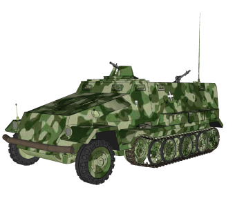 德国Sdkfz-251半履带轻型装甲输送车su模型，运输车草图大师模型下载