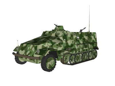 德国Sdkfz-251半履带轻型装甲输送车su模型，运输车草图大师模型下载