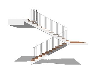现代双跑平行楼梯草图大师模型，双跑平行楼梯sketchup模型免费下载