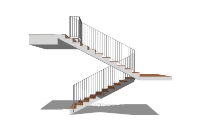 现代双跑平行楼梯草图大师模型，双跑平行楼梯sketchup模型免费下载