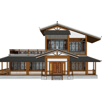 中式别墅草图大师模型，别墅sketchup模型