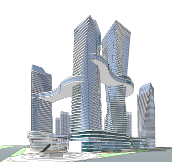 现代高层办公楼草图大师模型，高层办公楼sketchup模型免费下载